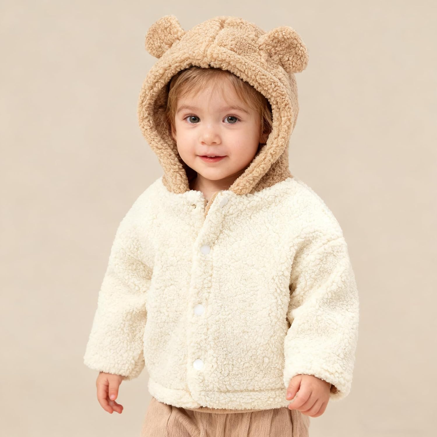 Boys Girls Fleece Jackets Hooded Sherpa Button Colorblock Witner Coat 12M-6Y