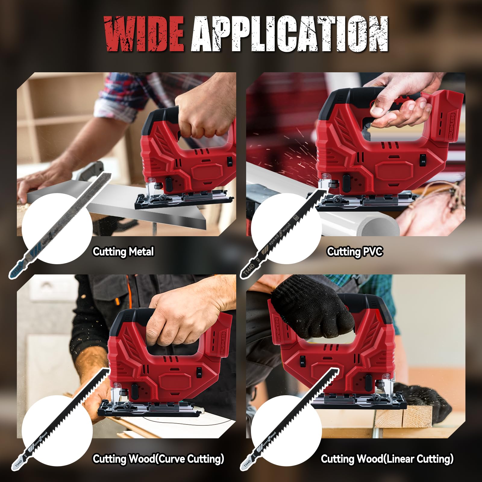 Sierra de calar inalámbrica compatible con batería Milwaukee de 18 V, herramienta de corte de sierra de calar sin escobillas de 400 W, 2700 rpm, corte biselado de 45° para cortes rectos/curvos