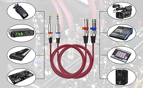 Miniatura 7 de Cable XLR macho a TRS de 14 de pulgada equilibrado, adaptador de cable de micrófono estéreo a XLR de 25 pies, trenzado de nailon, blindado OFC,