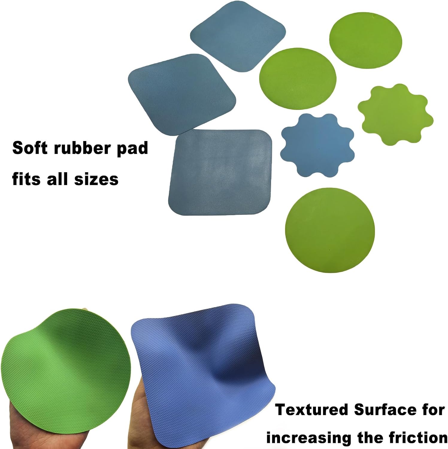 4 Pack Rubber Jar Opener Gripper Pads, Non-Slip Silicone Jar Opener for Seniors, Arthritis, Weak Hands – Easy to Twist Off Small & Large Lids, Bottle Openers, Blue & Green Set (Square&Circle)
