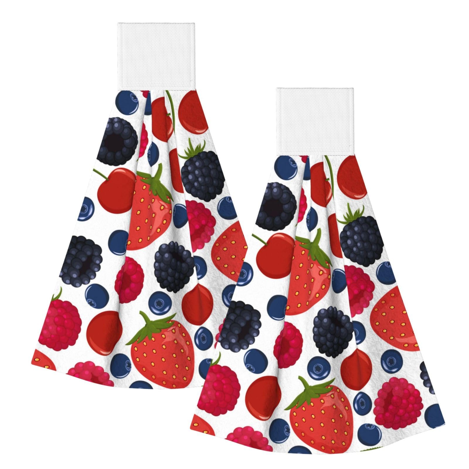 DOPKLNA Falling Ripe Berries Raspberries, 2 Pcs Hanging Coral Fiber Hand Towels for Bathroom, Absorbent Kitchen Towels