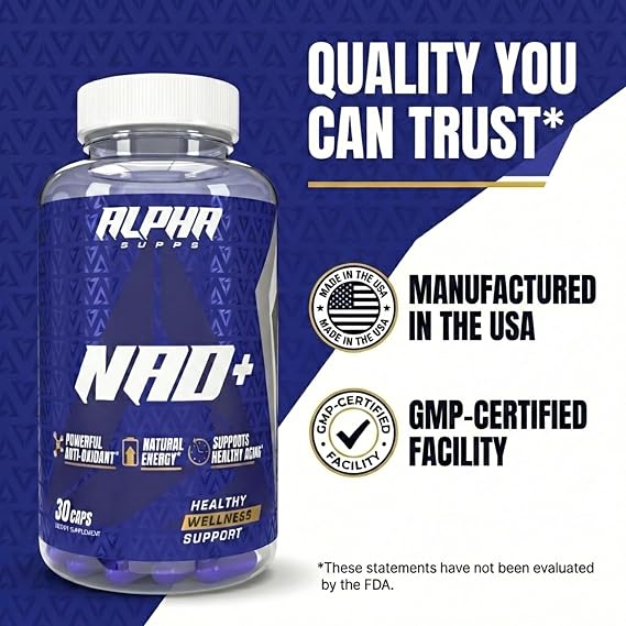 Alpha Supps NAD+ Resveratrol - NMN & NMNH Supplement Alternative - Advanced NAD Plus Antioxidant Formula - Supports Cellular Vitality, Healthy Aging, Energy & Longevity - Ideal for Men & Women