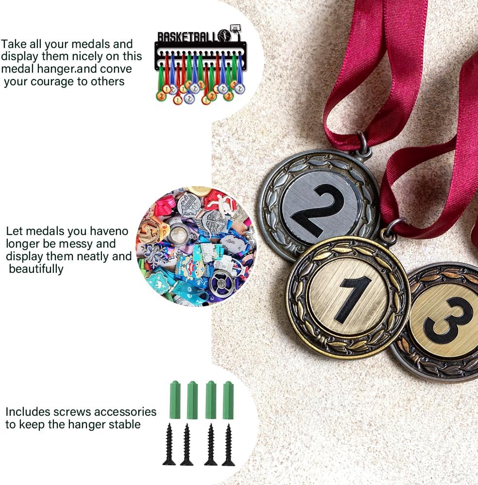 SUPERDANT Medal Hanger Display Sports Medal Holder Wall Mount Medals Hanging with Hooks Matte Black Metal Medal Display Rack Iron Race Ribbon Award Organizer Gifts for Athletes