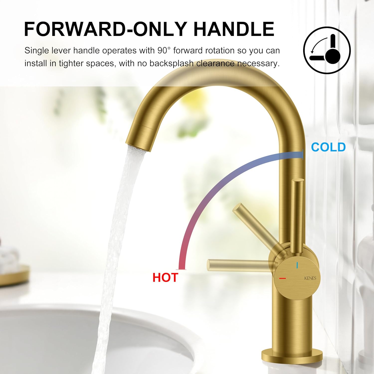 KENES Brushed Gold Single Handle Bathroom Faucets Modern Prep Wet Bar Sink Faucets Bathroom Sink Faucet with Drain Assembly & Deck Plate, Farmhouse RV Camper Outdoor Utility Faucet, KE-9005B-4