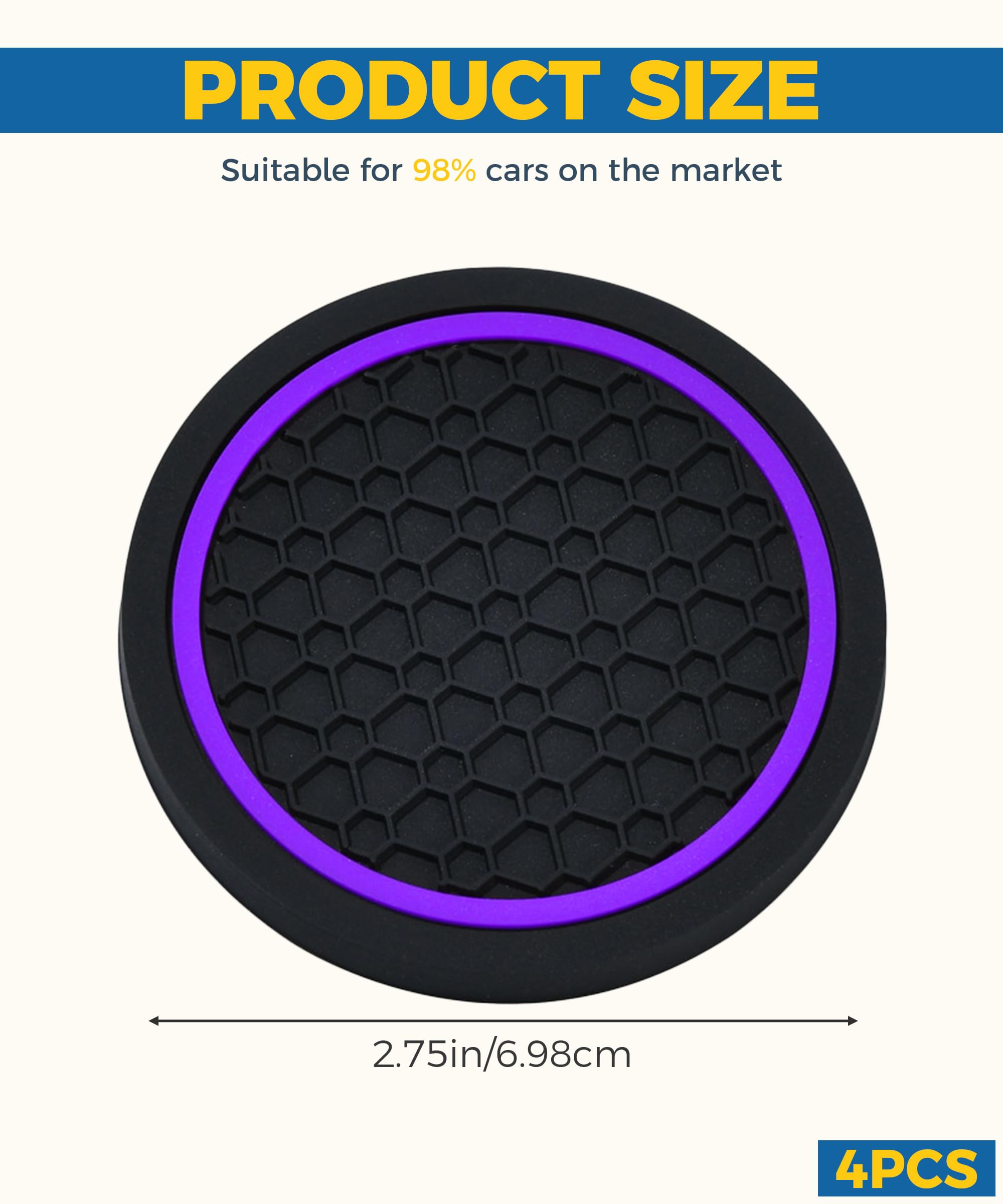 UBOG 4PCS Car Coasters,Car Accessories Car Cup Coasters,Car Accessories Interior,2.75 Inch Car Coasters for Cup Holders,Universal Non-Slip Car Cup Holder Coaster for Most Vehicle Truck (Black&Purple)