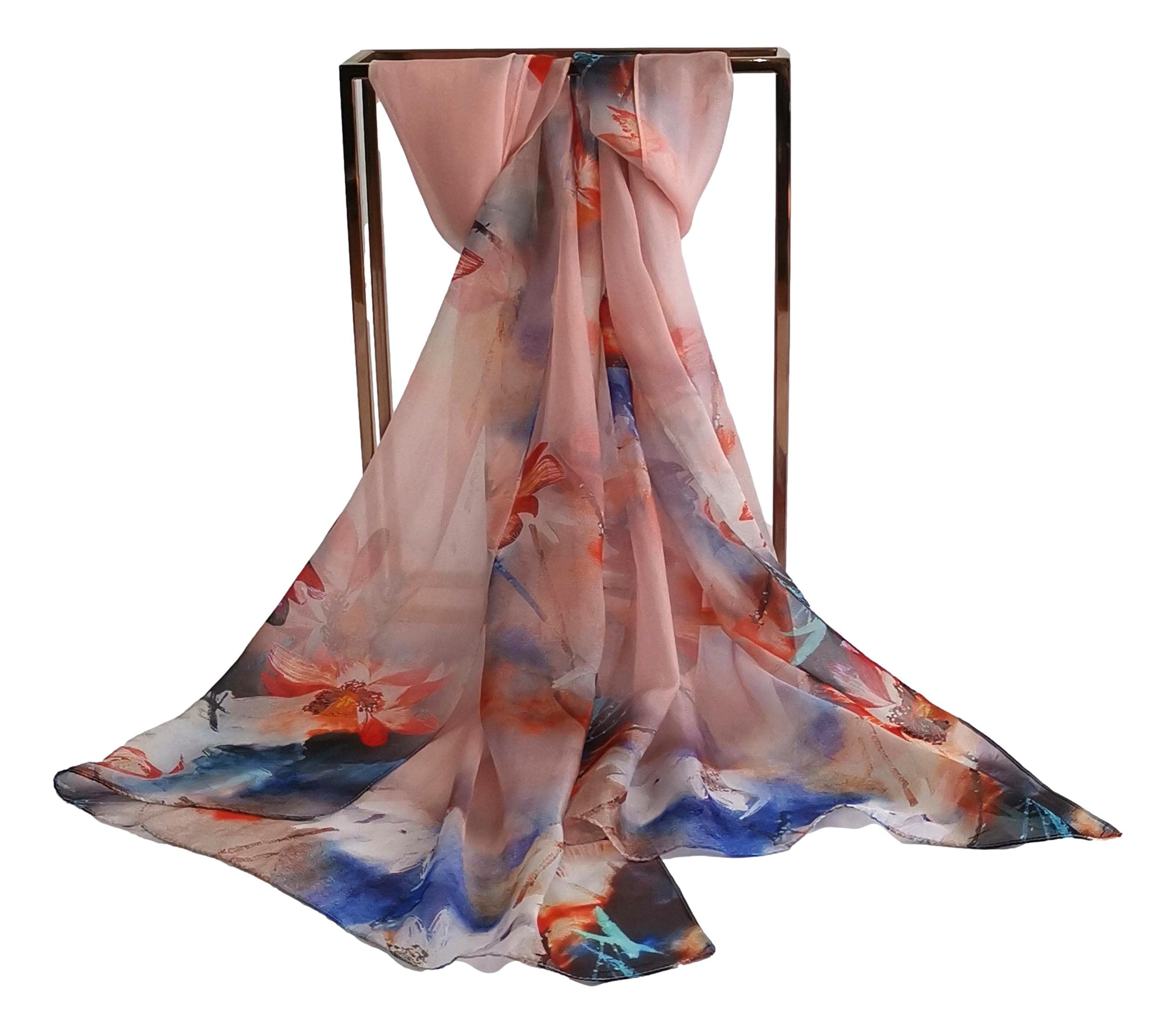 JWSilk Sciarpa lunga in chiffon di seta con stampa floreale