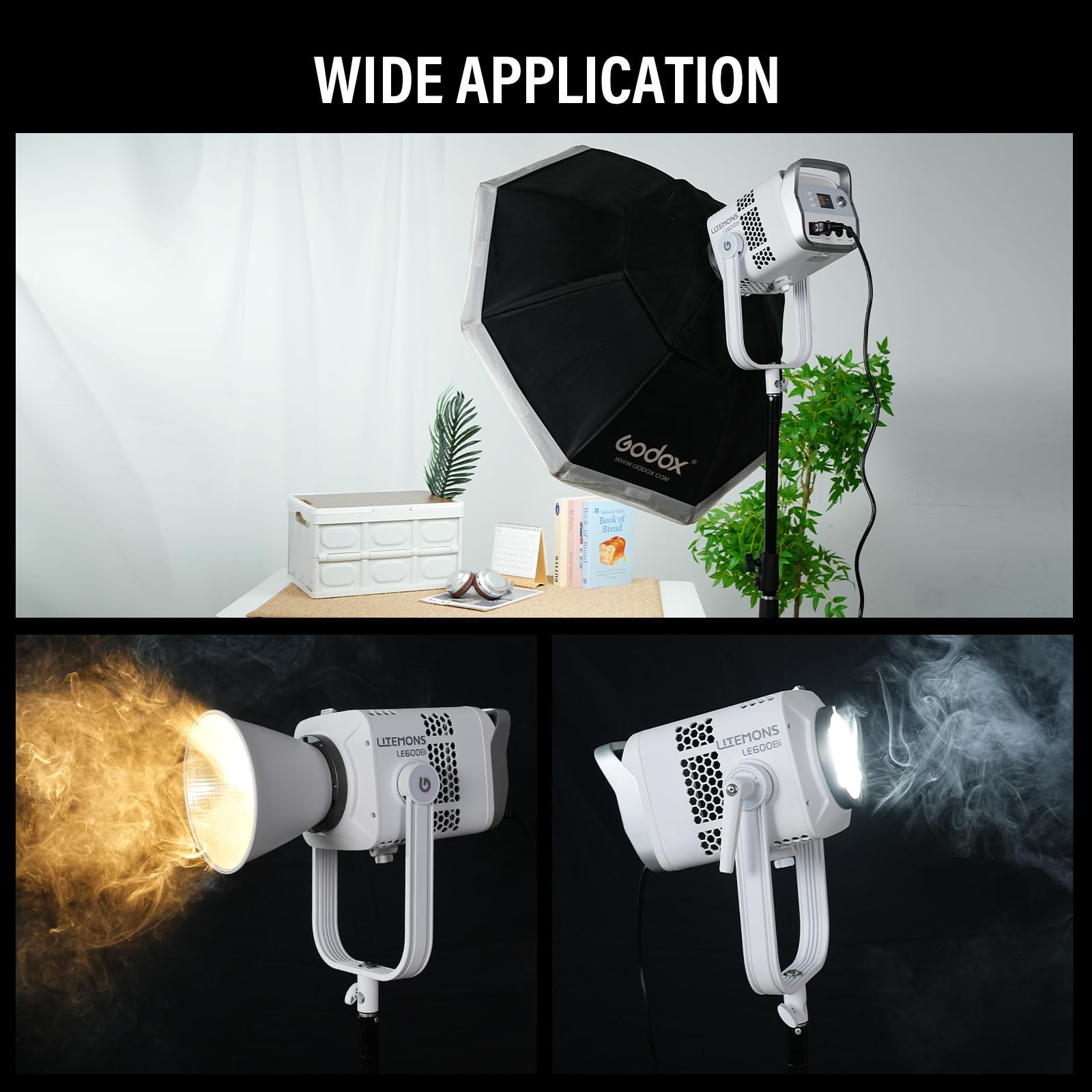 Godox Litemons LE600Bi LE600 Bi Luz Continua LED Video Light Kit 620W 2800K~6500K CCT TLCI/CRI≈98 Control Bluetooth 11 Efectos FX con Montura Bowens Luz de Vídeo para Vlogging,Youtube(Blanco)