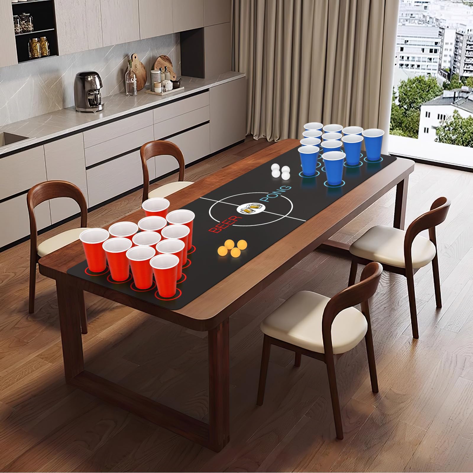 Beer Pong Ping Pong Kit, Birra Pong Tazze, 32 Bicchieri Beer Pong (500ml), 8 Palline da Ping Pong, Tappeto da Gioco, per Adulti Festa,Festival, Matrimoni, Campeggio
