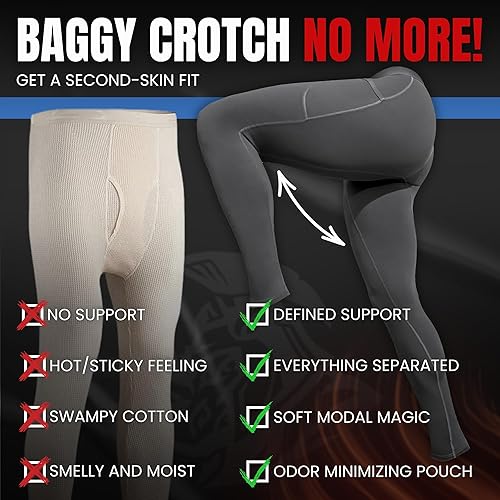 Miniatura 8 de Pantalones de Compresión Real Men Modal ABCD Pouch - 1 Paquete, Leggings Modales para Hombres, Pantalones de Yoga, Mallas, Capa Base para Clima Frío