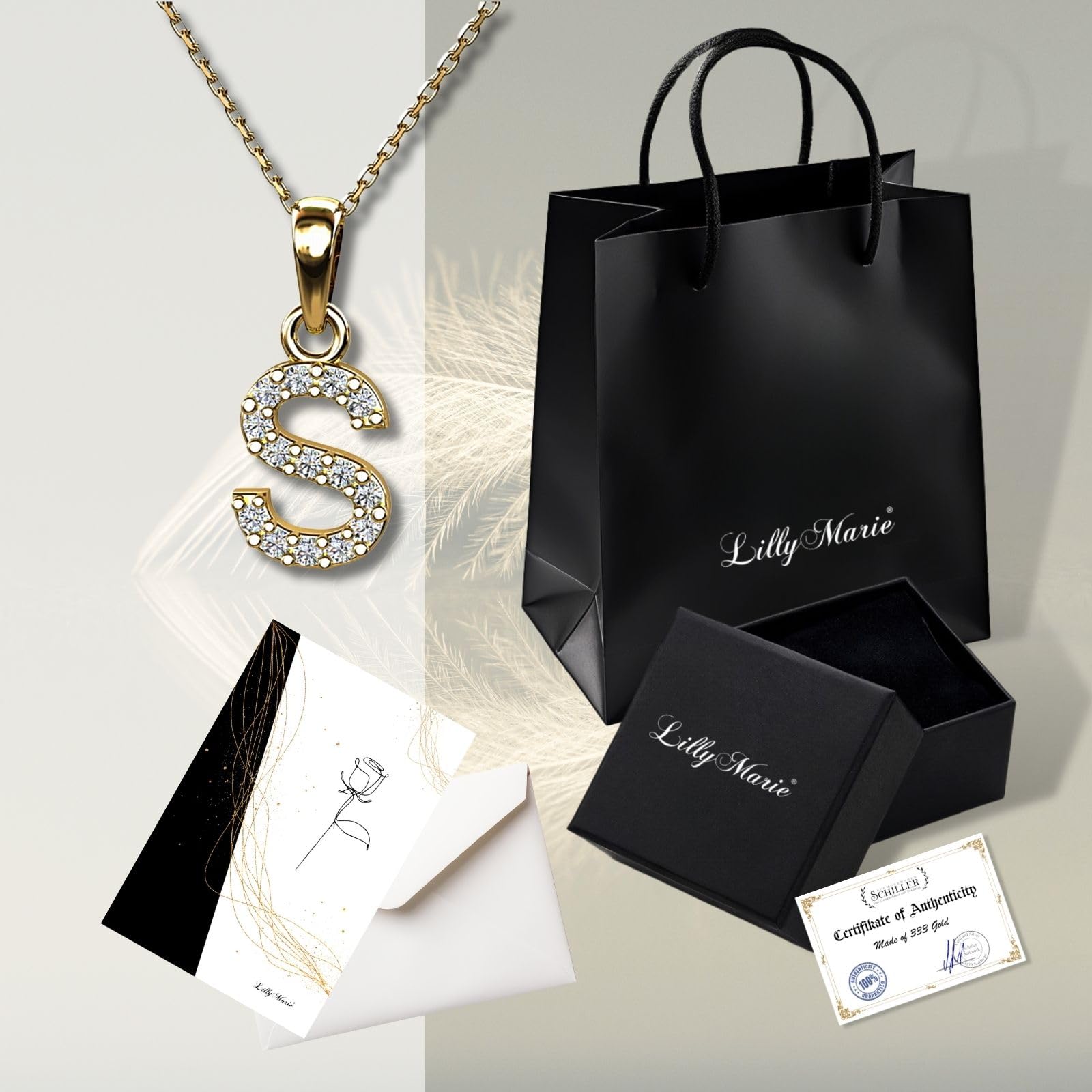 LillyMarie Buchstaben Kette Gold 333 Personalisierte Halskette mit Initial Anhänger Alphabet A-Z Buchstabenkette Damen Namenskette Geschenk für Frauen Weihnachten Geburtstag Valentinstag