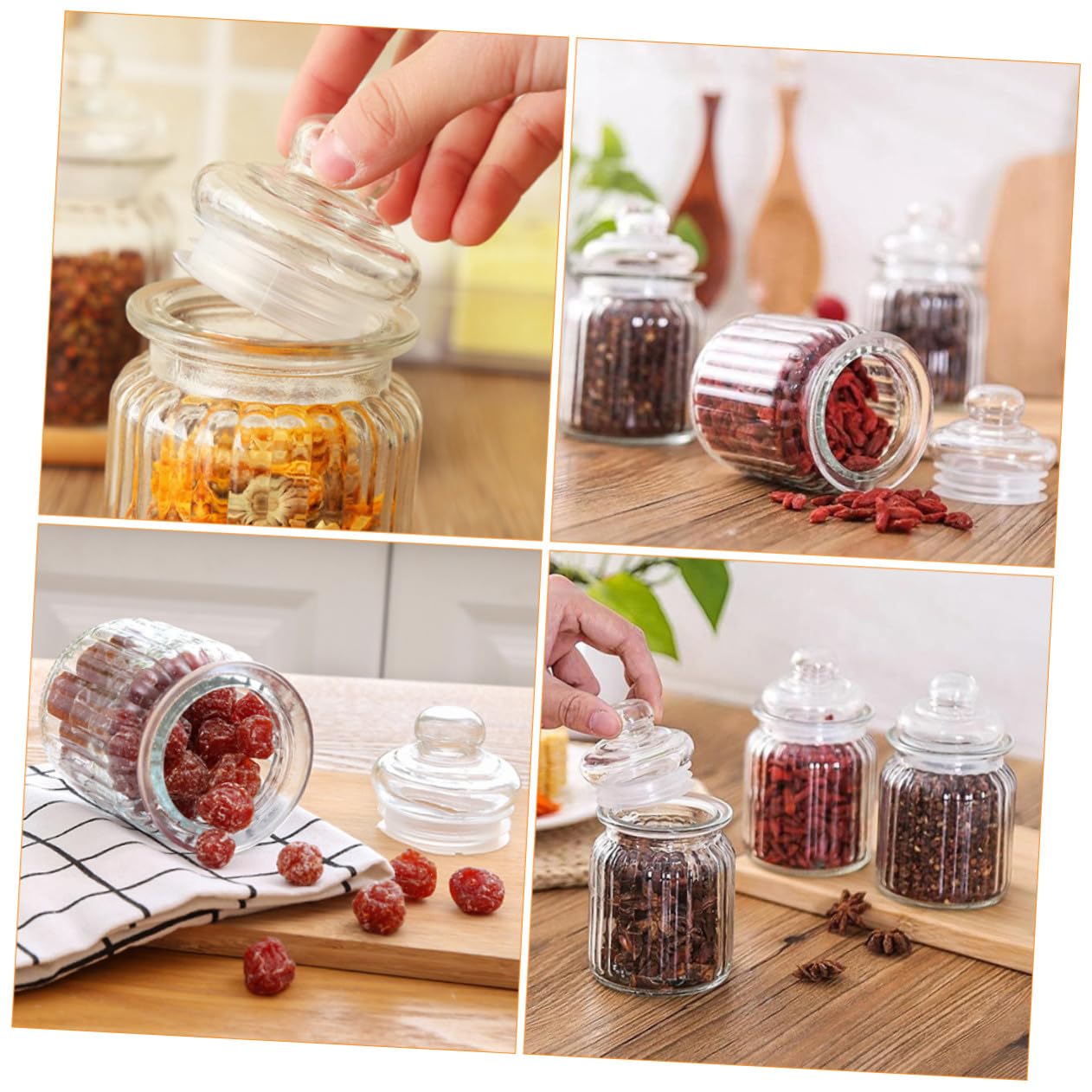 4 Stück Glas Vorratsdosen 230ml mit Deckel für Küche und Haushalt Luftdichte Aufbewahrung Dickes Glas und Feine Verarbeitung für Trockenfrüchte und Snacks