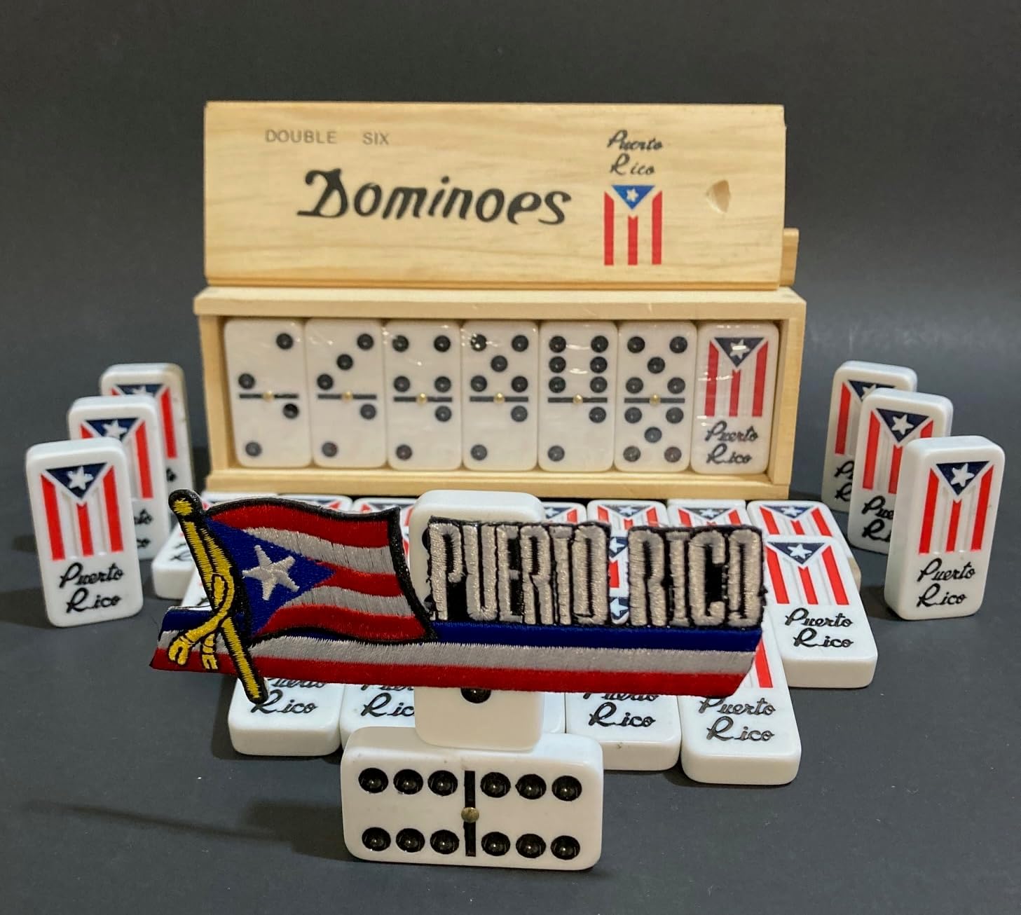 Puerto Rico Dominoes Accessories Puerto Rican Quality Made Domino in Wooden Box - Adult Size, Boricua Style Dominoes