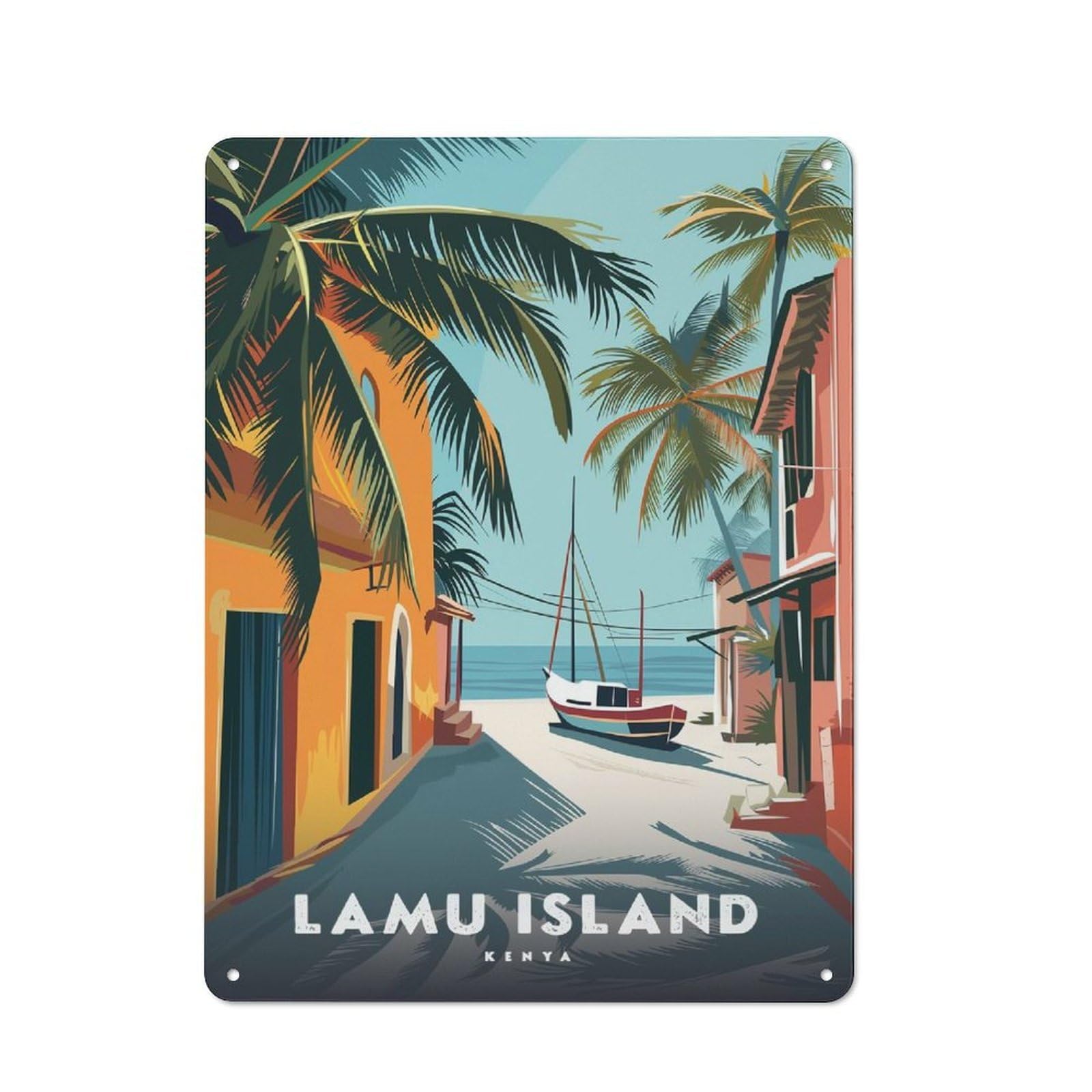 Junmoney Lamu Island Kenya 40X30cm Retro Metal Plaque With For Kitchen Or Home Bar, For Garage, Workshop And Man Cave Decoration