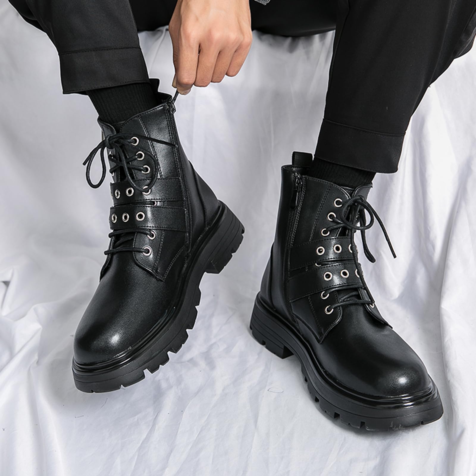 Męskie buty motocyklowe, krótkie, sznurowane z miękką wyściółką, wytrzymały materiał wierzchni do miasta i wypoczynku