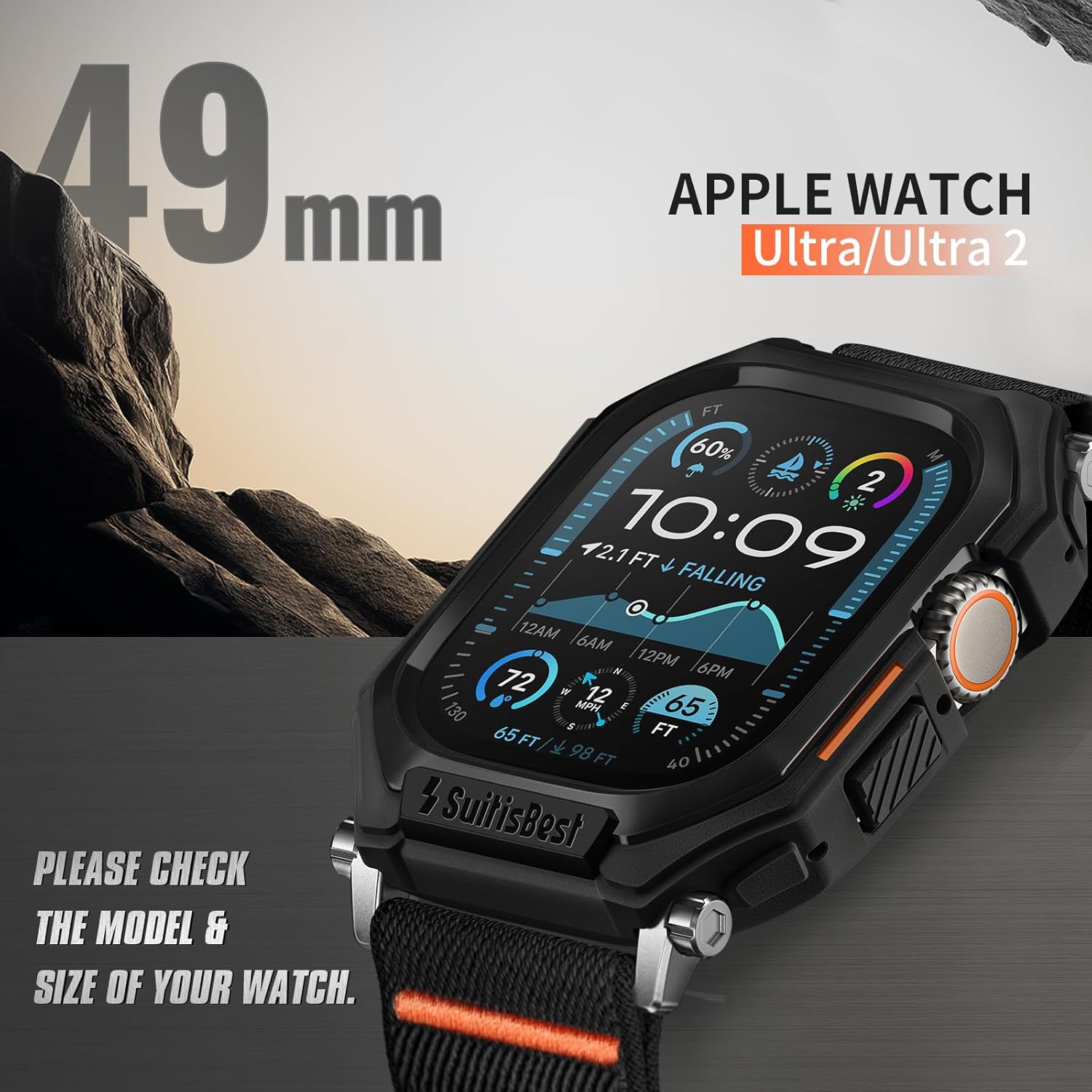 Suitisbest Stretchy Nylon Band Compatible with Apple Watch 49mm 46mm 45mm 44mm with Rugged Case Protective Cover, for Apple Watch Ultra 2/ Series 10/9/8/7/6/5/4/SE, Durable iWatch Strap for Men Women - Image 2