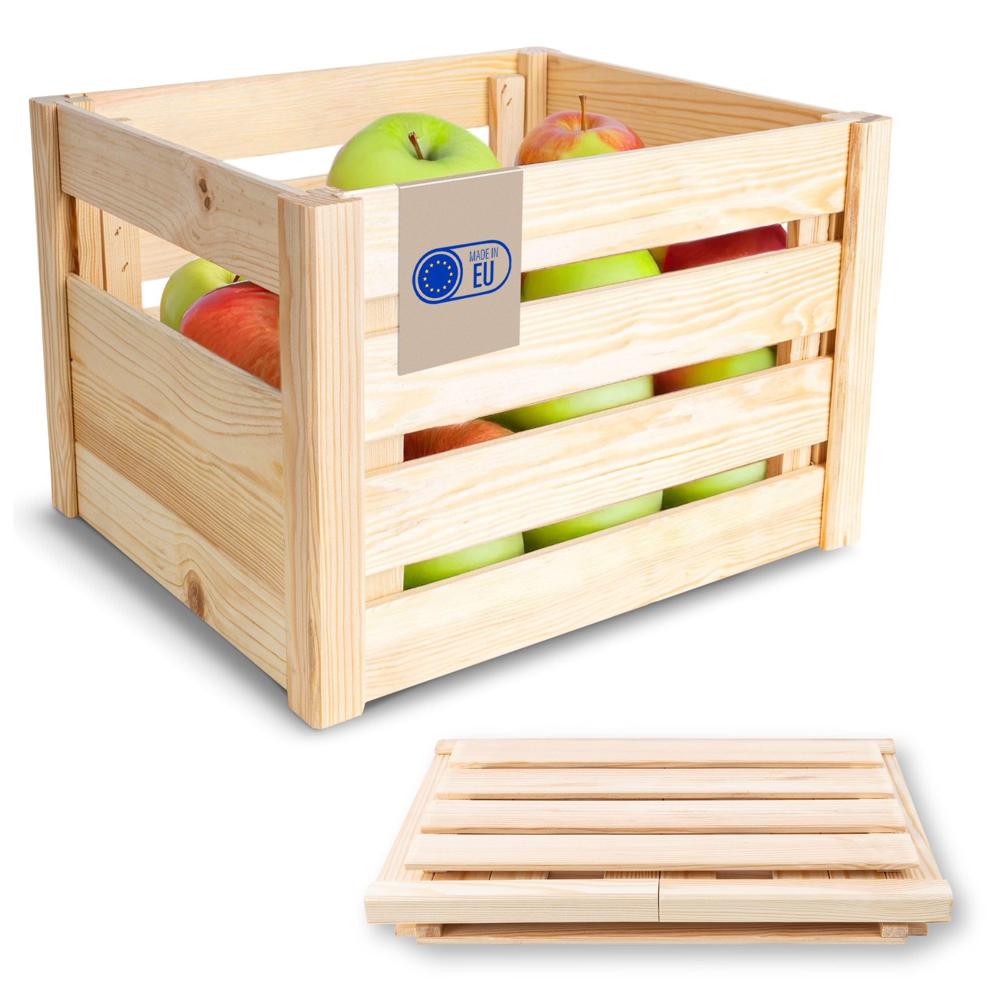 Creative Deco Natural Large Folding Wooden Crate With Handles | 35X30x24cm | Unpainted Beige Keepsake Chest Wooden Storage Box Wooden Crates Gift Box | Vintage Farmhouse Display Basket