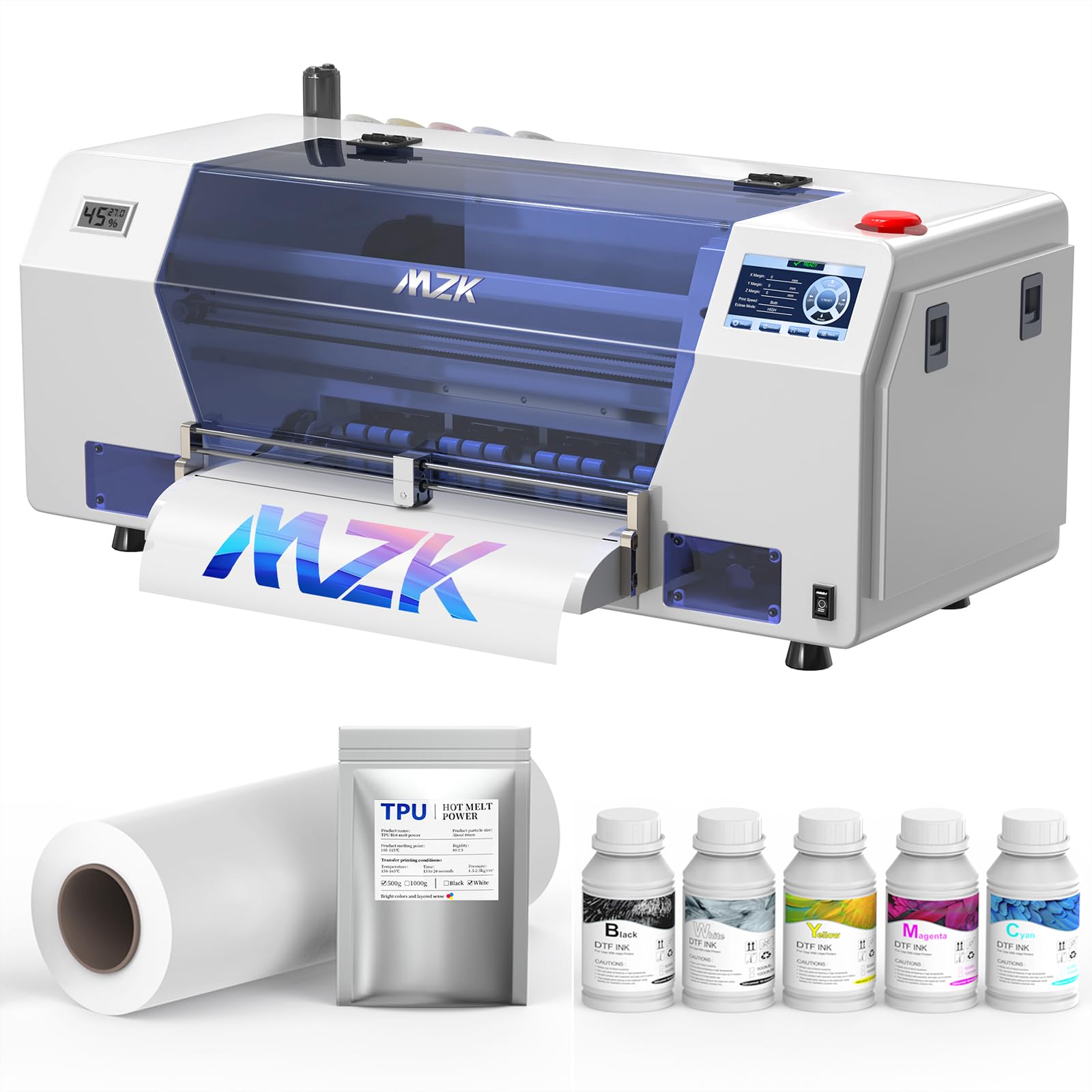MZK A3 Pro F1080 DTF Printer (XP600 Gen2),Automatic Time Cleaning Maintain+Ink Anti-Clog Filter,2X-Speed Compared to L1800,5" Rotatable Touch Screen,