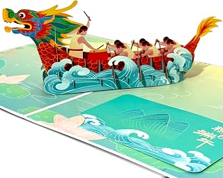 3D Rowing Boat Pop-Up Greeting Card with Envelopes & Random Sealing Stickers Gift for Family, Friends & Dragon Boat Enthusiasts