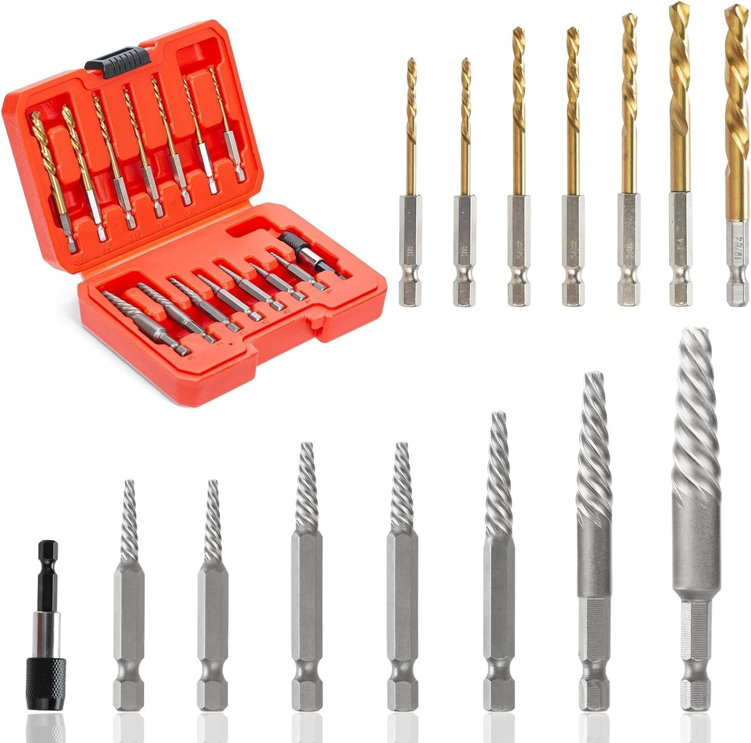 35-Pieces Screw Extractor Set, 37# Cr-Mo & 6542# Left Hand Reverse Drill Bit, Easy Out Multi-Spline Allen Screw Removal Kit for Ez Speed Out Stripped, Broken, Damaged, Rounded Bolt Head Tool