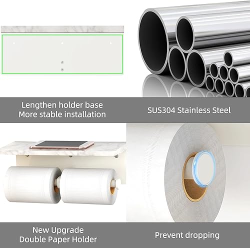 Miniatura 3 de Soporte de papel higiénico blanco con estante, nuevo soporte de papel higiénico doble mejorado con almacenamiento, soporte de papel higiénico de