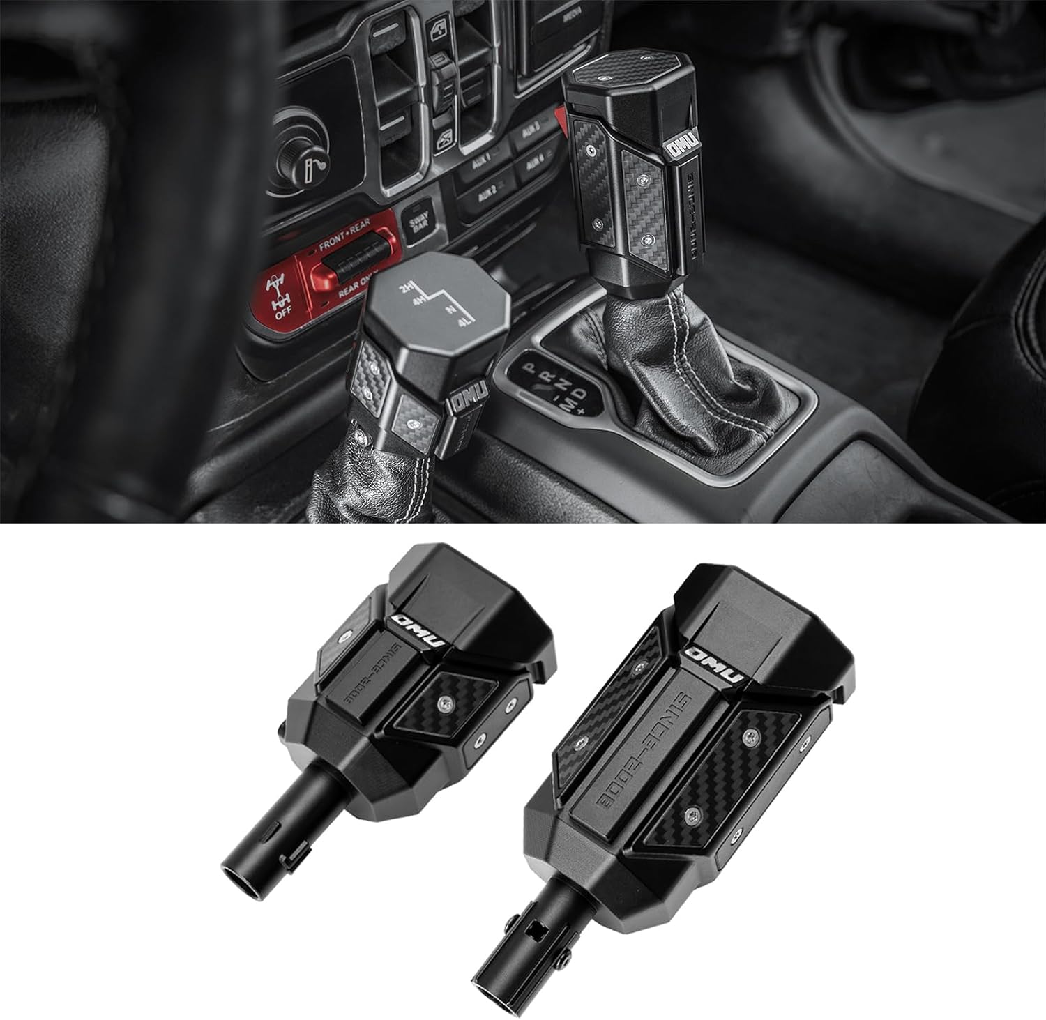 OMU Metal Genesis Series Gear Lever,Automatic Gear Shift Lever Knob Shifter Transfer Case Lever Handle Kit Compatible with Jeep Wrangler Gladiator JL JT 2018-2024