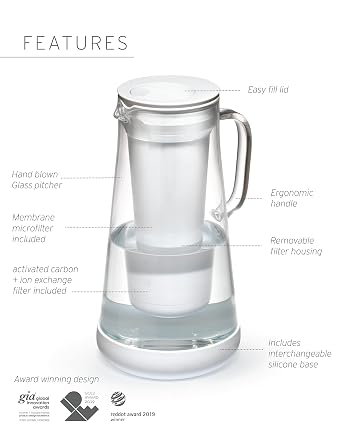 LifeStraw Home Pitcher Glass and Base 7 Cup with Replacement Microfilter Filter for Bacteria, Parasites and 30+ Contaminants