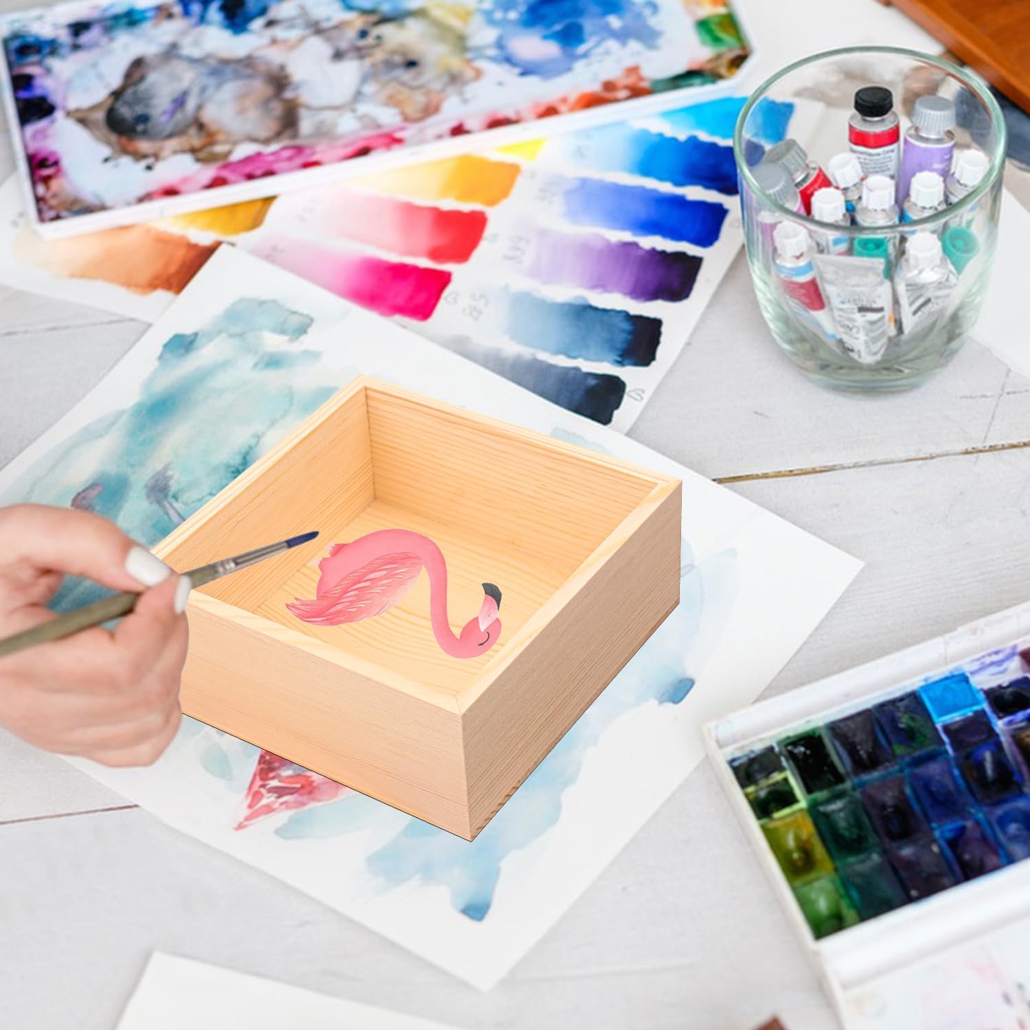 12 PCS Unfinished Wooden Boxes, 6 x 6 Inch Square Small Wooden Boxes, Rustic Wood Box for Display - Craft Organizer Container Wood Box for Storage, Home Decor, and DIY Crafts