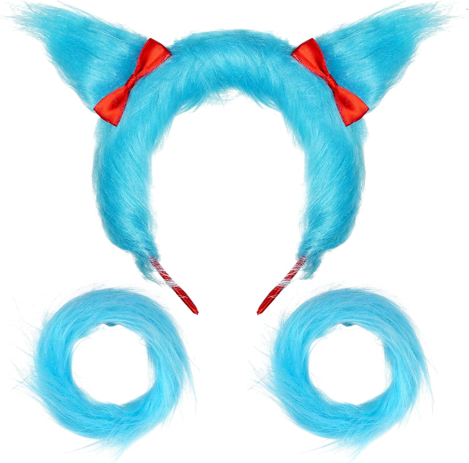 baotongle 3pcs Red and Blue Costume Accessories Set Faux Fur Short Wrist Cuff Headband for Cosplay Party