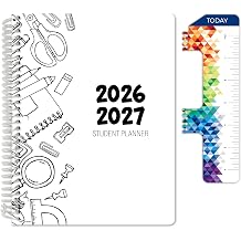 Global Datebooks 2026-2027 Middle & High School Student Planner 8.5" x 11" - Dated Weekly & Monthly Academic Planner w/Ruler/Bookmark & Stickers, For Homework, Matrix Style, Black Doodles