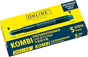 ONLINE Kombi-Tintenpatronen, Universal-Patronen, kompatibel mit allen gängigen Füllern, auch Lamy-Füller, Ersatz-Patronen, nicht löschbar, Schachtel mit 5 Großraum-Patronen, Farbe: Nachtblau