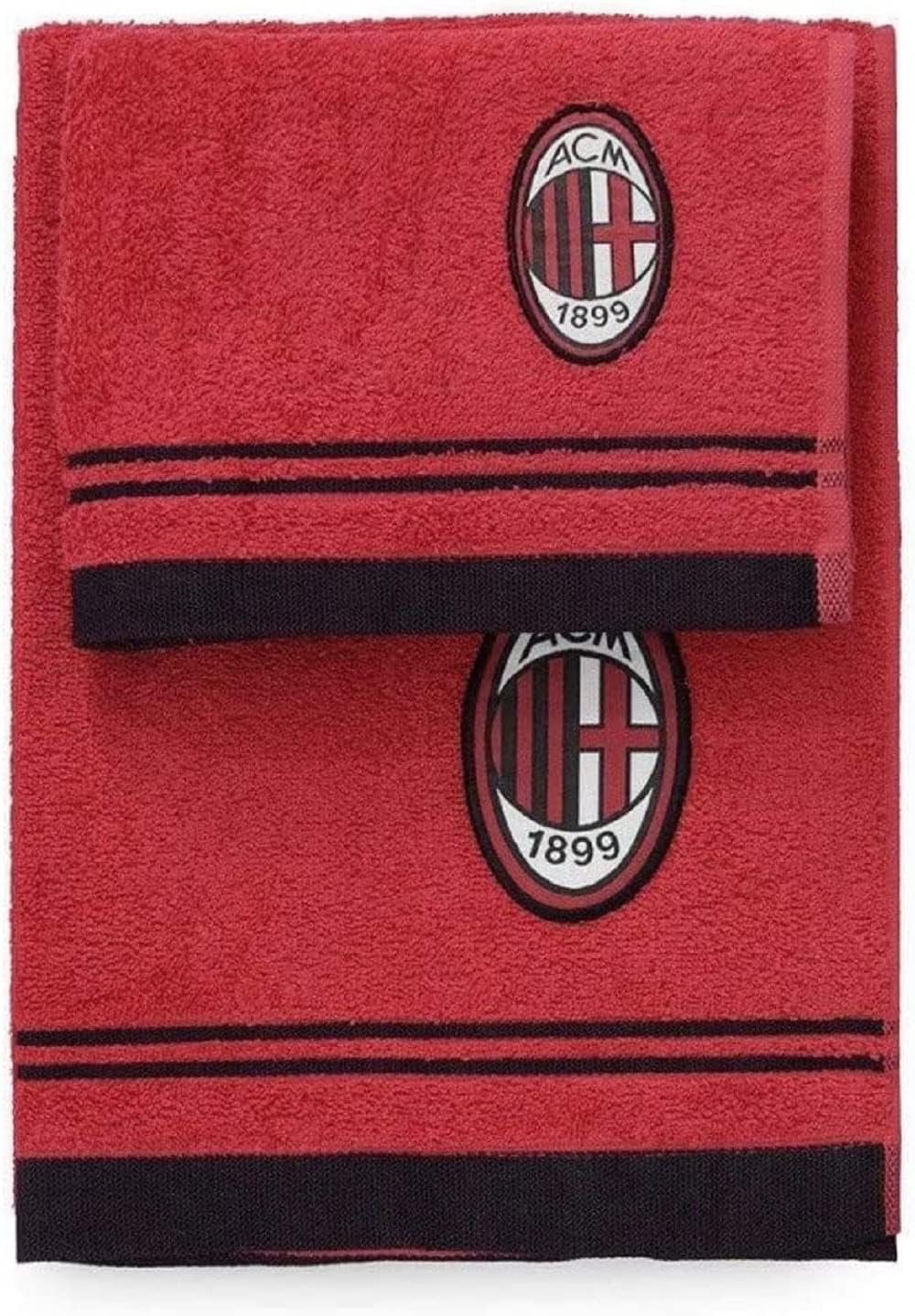 AC Milan Terry Towel and Guest Set, Cotton, Rosso/Nero, 100X60X1 Cm