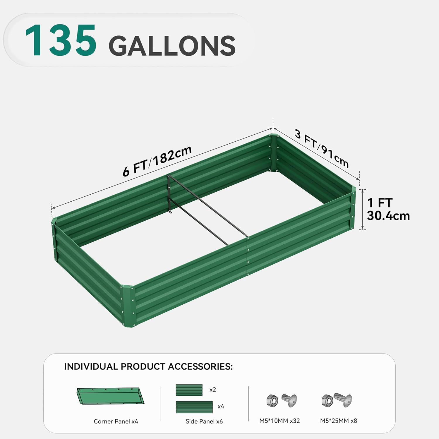 YITAHOME 72x36x12 in 2pcs Galvanized Raised Garden Bed Kit, Large Metal Planter Box with Gloves & Support Rod, Green