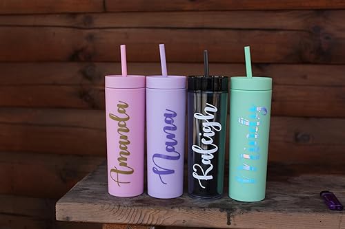 Miniatura 5 de Personalized Skinny Tumbler with Lid and Straw - Monogrammed Tumbler - Custom Tumbler - 16 oz Tumbler - Skinny Tumbler with Straw (Light Pink)