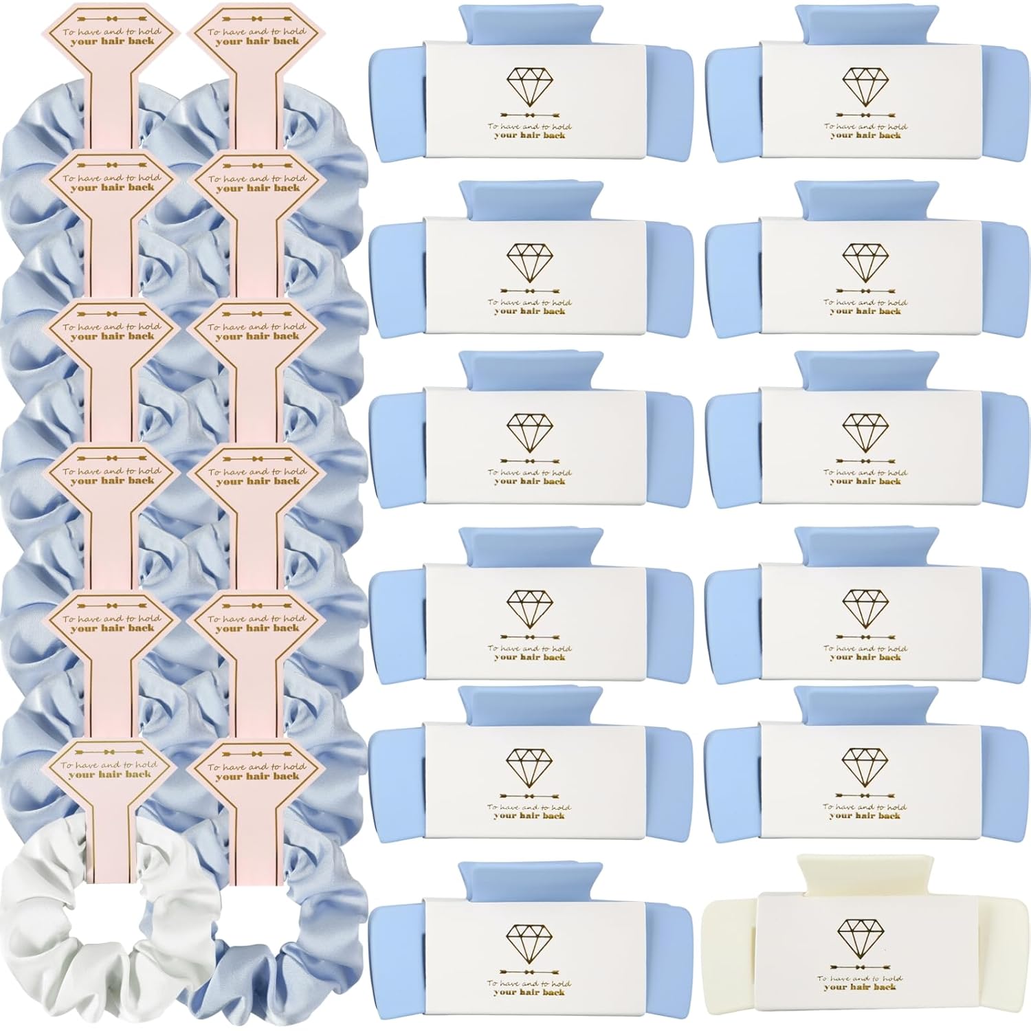 Bridesmaid Scrunchies Proposal Gifts 4.1 Inch Square Set of 8 Bachelorette Hair Claw Clips ideas Bridal Shower Gift for Wedding Party Favors (24pcs White&Dusty Blue)