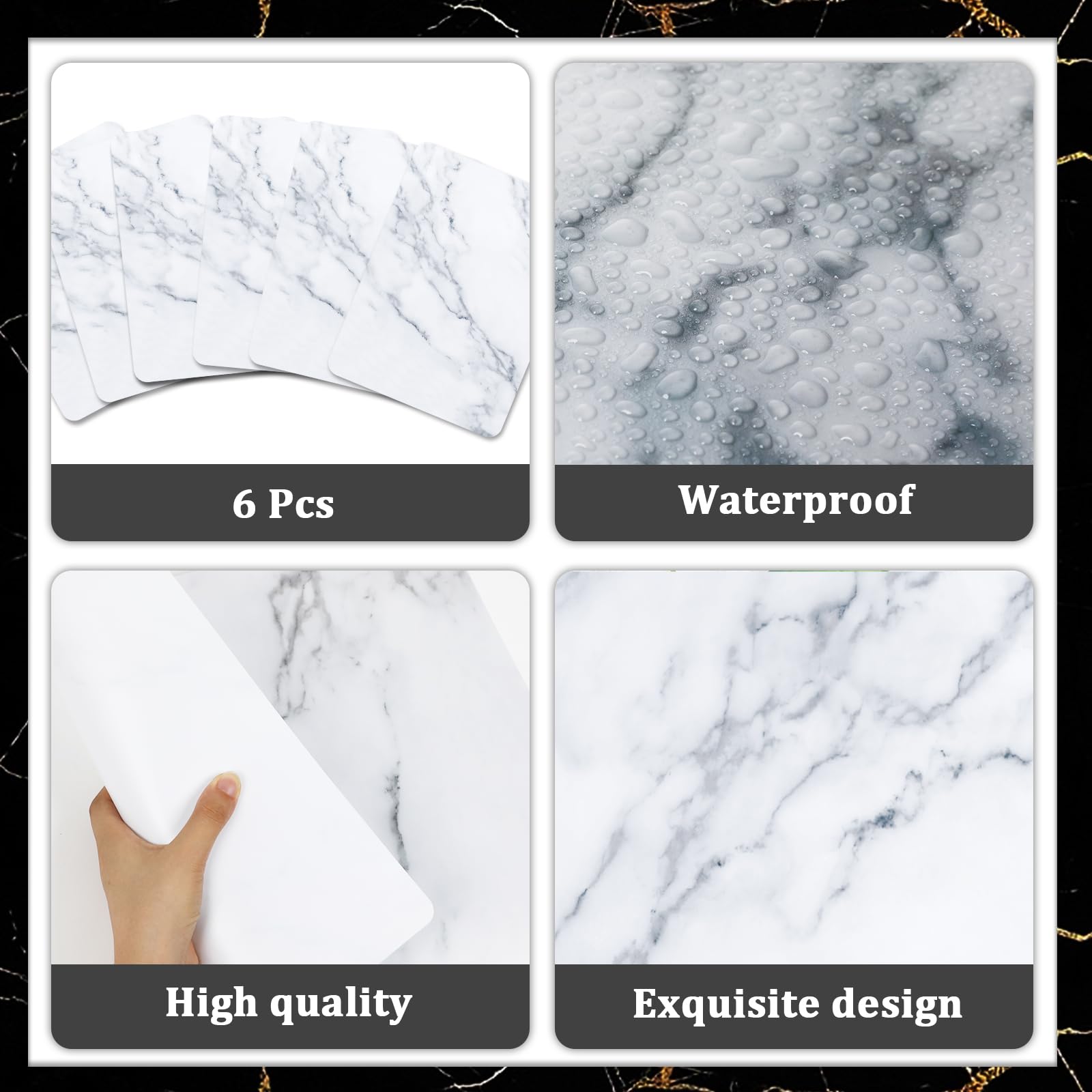 Marble Table Mats Set of 6 - Wipe Clean, Washable, Recyclable - Heat Resistant for Indoor/Outdoor Dining Table - Image 3