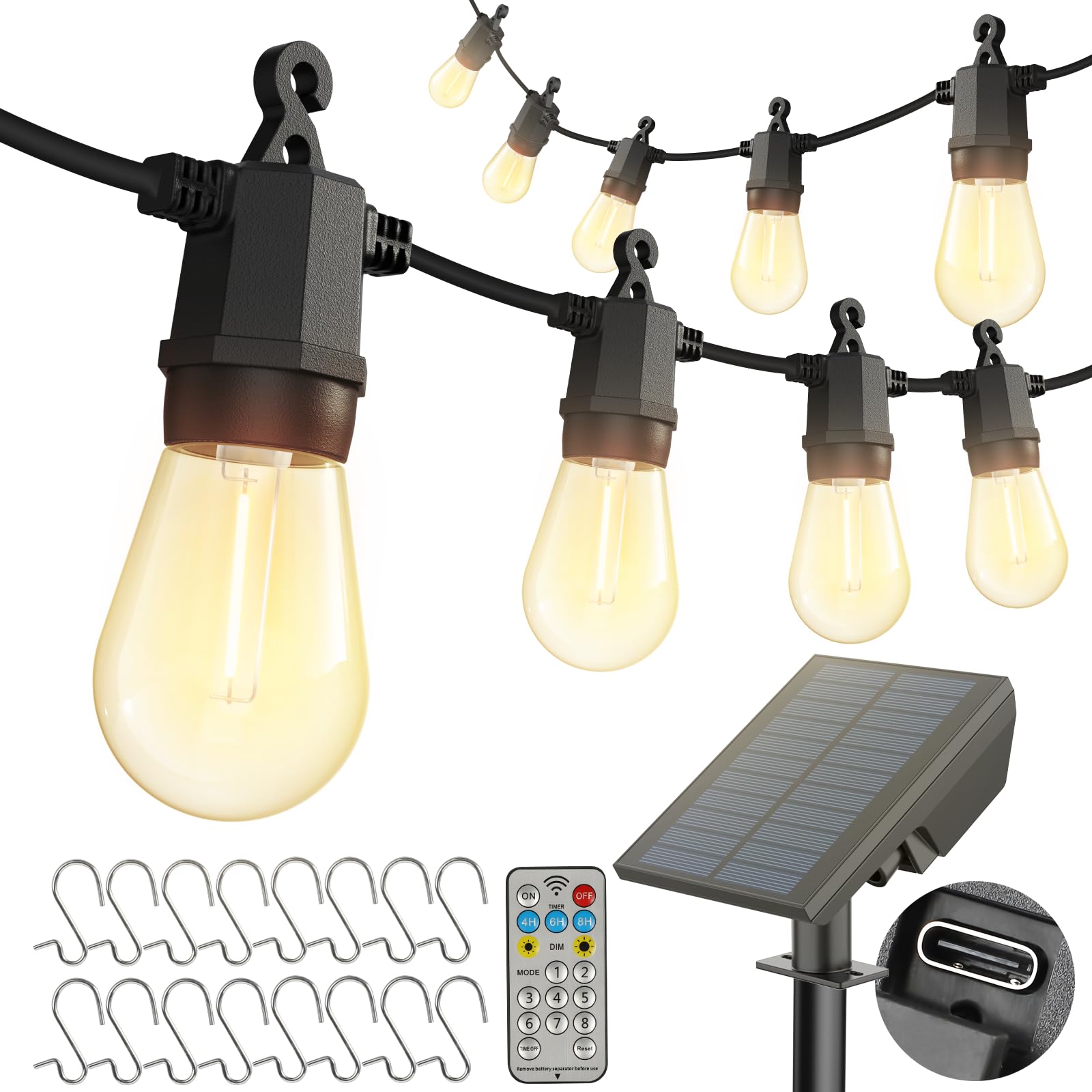 CKCOEO 46ft Solar String Lights - Waterproof Outdoor Lights with 8