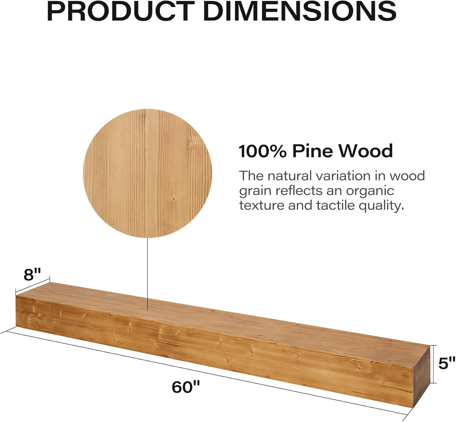LAUSAINT HOME Fireplace Mantel, 60 Inch Solid Floating Mantel Shelf with Hidden Brackets for Fireplace, Modern Farmhouse Style Wood Mantels for Fireplace for Living Room Home Decor