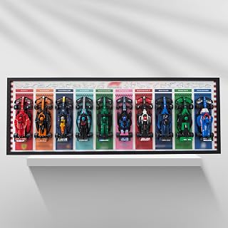 LEGO Speed Champions F1 Collection Wall Frame 97 x 35 cm - Premium Wood Frame + Plexiglass - 3mm Forex Bracket - Collector Wall Art - Cars Not Included