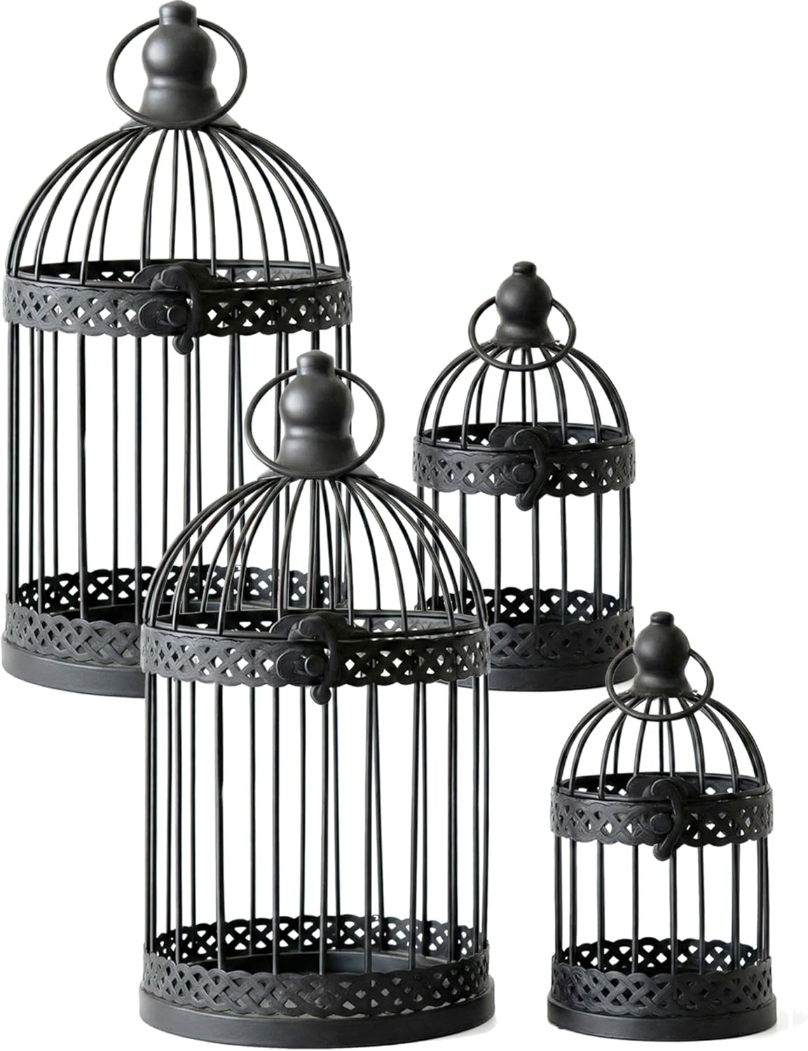 Vela Lanterns Bird Cage Decor Candle Holder Lantern Decorative Table Centerpiece Halloween Decorations, Black, Set of 4