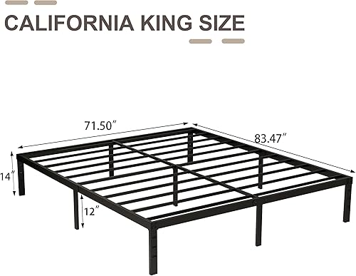 Miniatura 9 de Marco de cama de plataforma individual de 18 pulgadas, soporte de listones de acero resistente de 2500 libras, sin ruido, no necesita somier, fácil