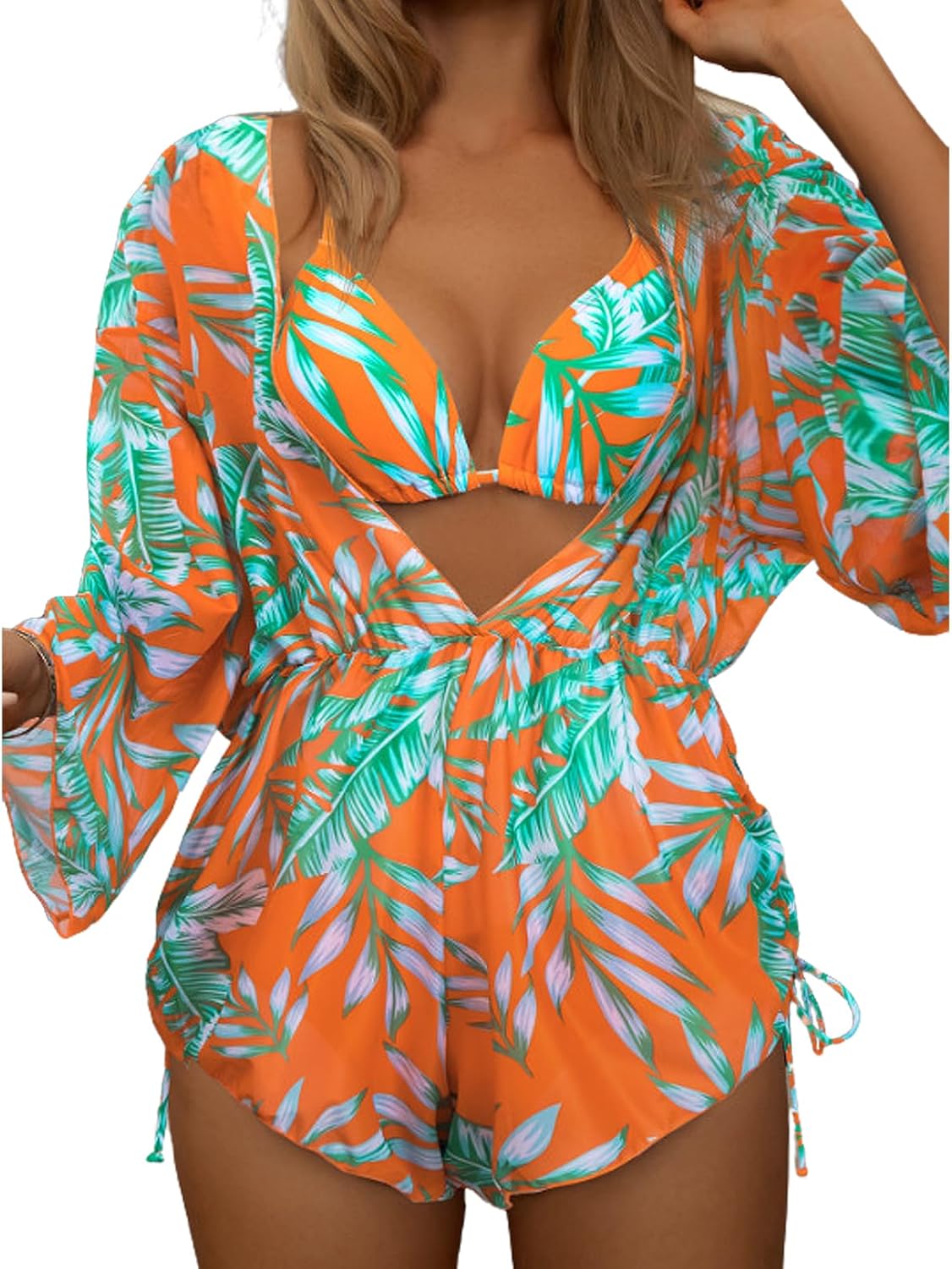 Women's 3 Piece Swimsuit with Cover Up Sexy Triangle Bikini Set Bathing Suit Beach Coverup XS-XXL - Image 2