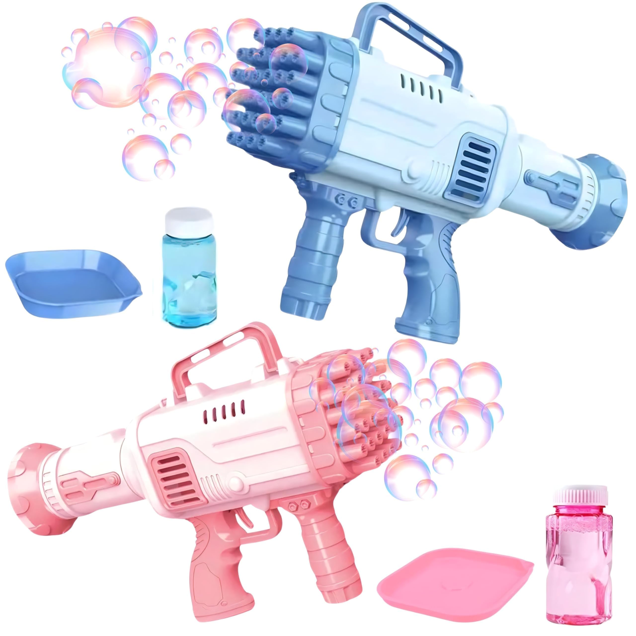Bubble Gun, Bazooka Bubble Machine, 32-hole Bubble Machine Gun with Bubble Solution, Bubble Machine Blaster, Bubble Toy Launcher Gun for Kids Adults Birthday Wedding Party - 2pcs(Pink-Blue)