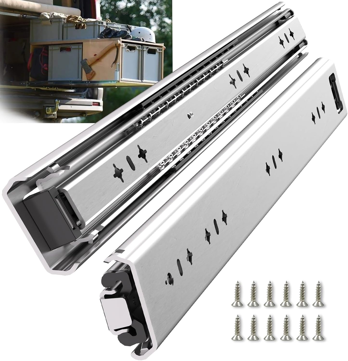 1 Pair 260 Lbs Heavy Duty Drawer Slides 12 14 16 18 20 22 24 26 28 30 32 36 40 inch Full Extension Ball Bearing Side Mount Cabinet Industrial Rail Tool Box Runner(22 inch, with M5 Screws)