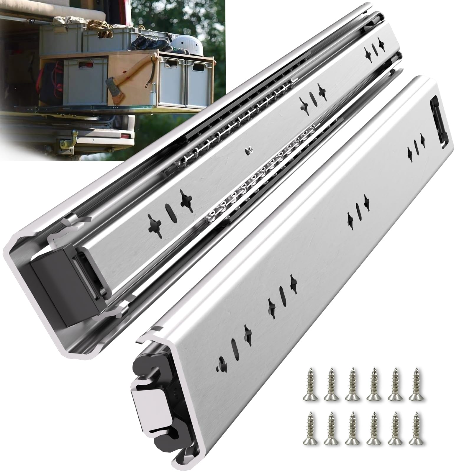 1 pair 260 lbs heavy duty drawer slides 12 14 16 18 20 22 24 26 28 30 32 36 40 inch full extension ball bearing side mount cabinet industrial rail tool box runner(22 inch, with m5 screws)