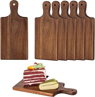 SUNNOW 6 Pack Acacia Wood Cutting Boards with Handle - DIY Engraving Blanks for Personalized Charcuterie Cheese Gifts Wedding Anniversary