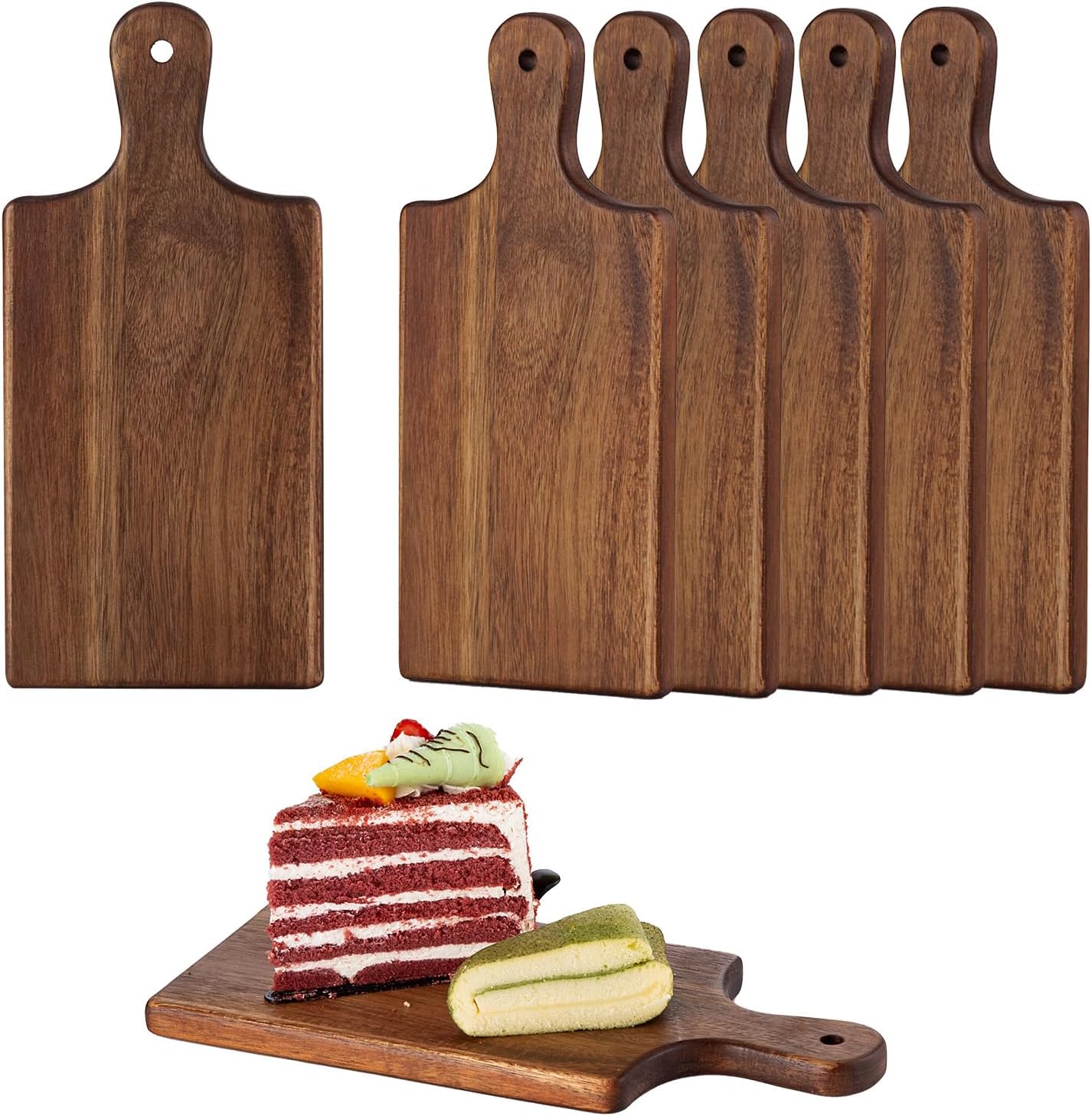 6 Pcs Personalized Acacia Cutting Boards with Handle, Wood Chopping Serving Board Set Bulk, DIY Engraving Gifts for Women Couples Wedding Anniversary Charcuterie Cheese Meat Pizza Bread Vegetables