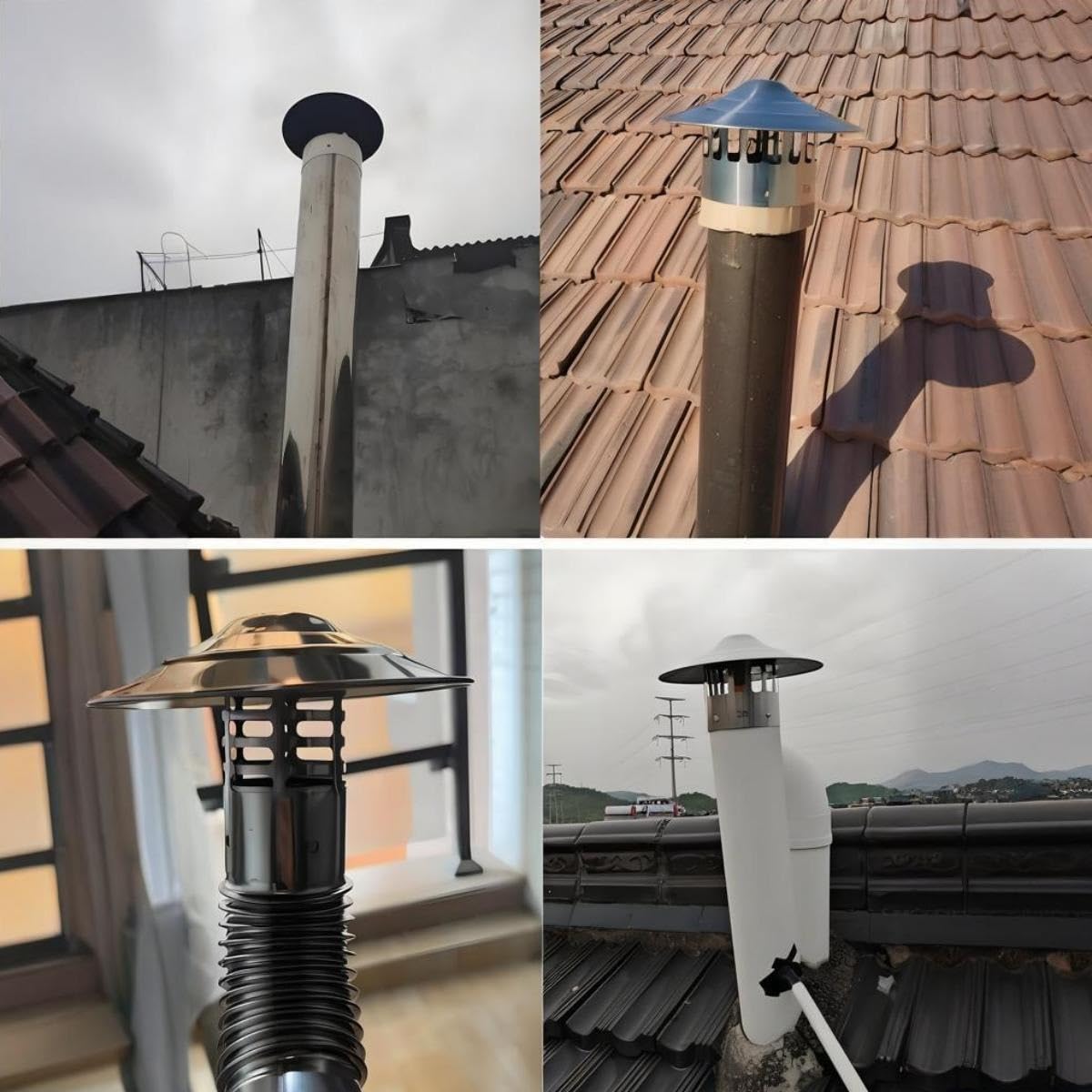 Comignolo Antivento Antipioggia, Cappello Per Ventilazione Camino 110mm-200mm Cappello Scarico Fumi Stufa, Per Camino Conico Cappa Terminale Canna Fumaria(200mm/8in)