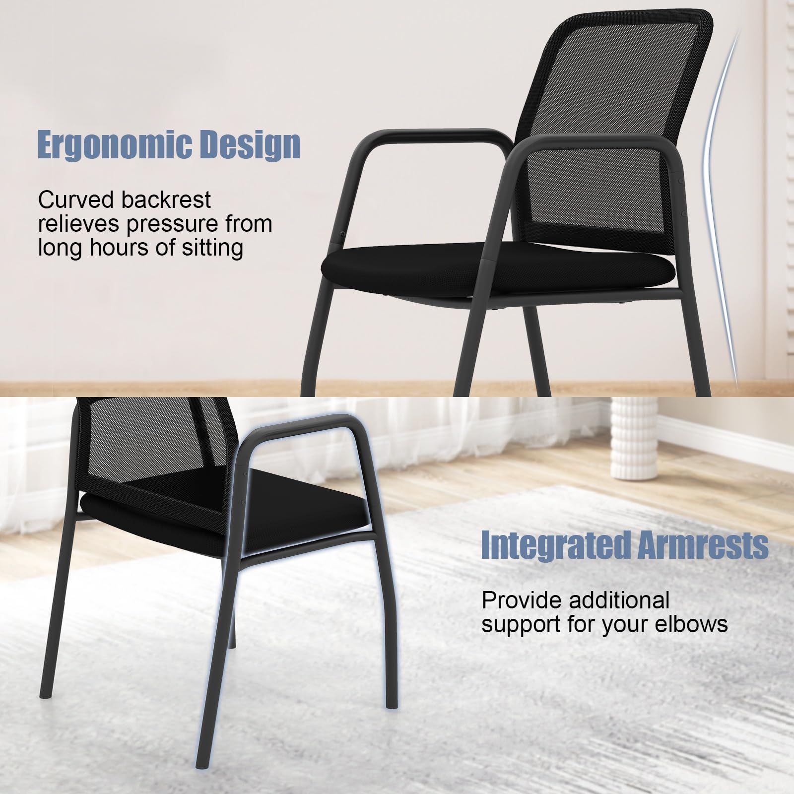GIANTEX Lot de 2 Chaises de Conférence Empliable, Chaises de Salle de Réunion avec Dossier en Maille, Assise Rembourrée, Sièges de Visiteur Rembourrée pour Bureau, Salle d'Attente, Noir