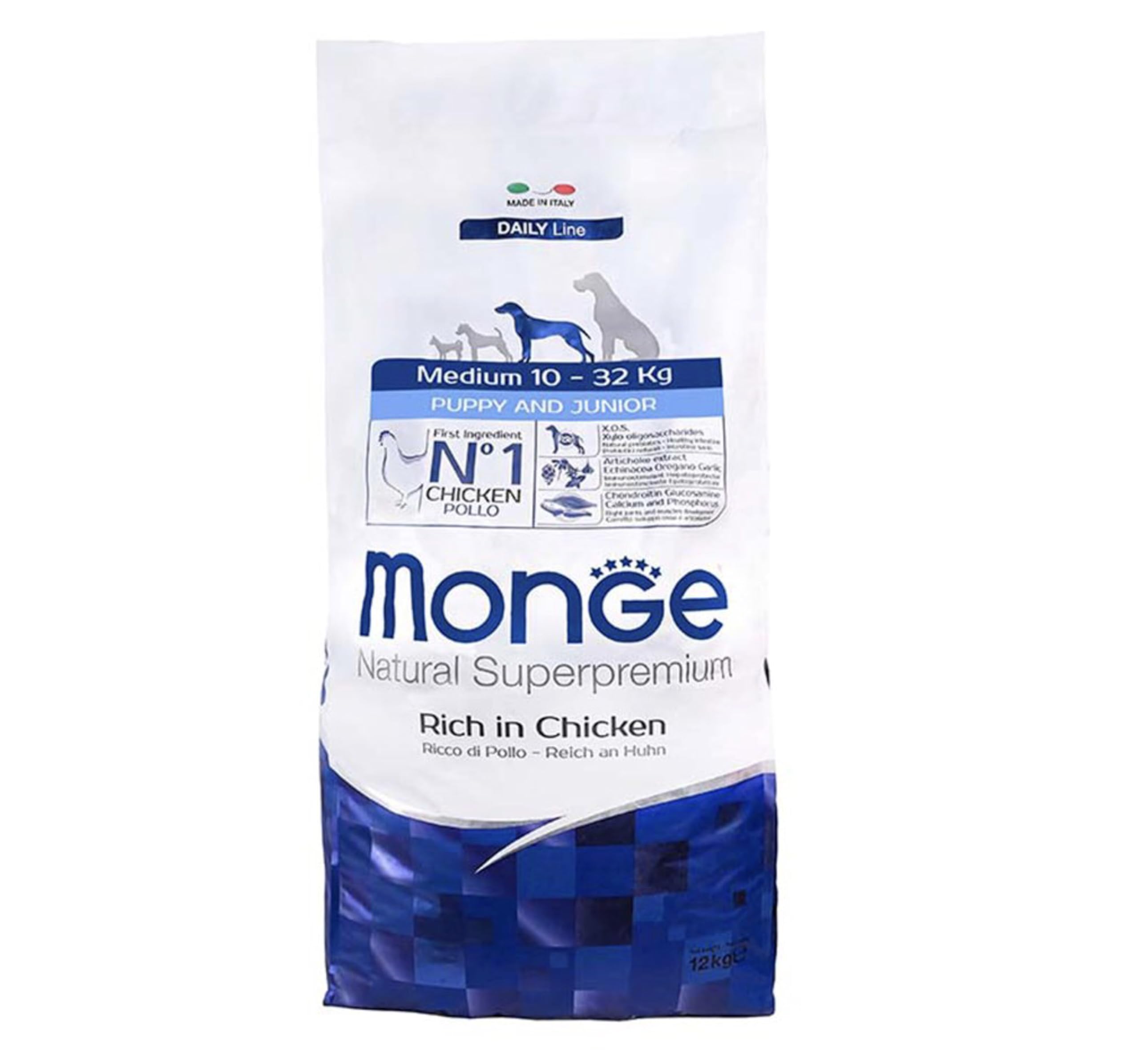Monge Natural Superpremium Cibo Secco per Cani, Taglia Media, Cuccioli e Junior, Ricco in Pollo,1 sacco da 12 kg