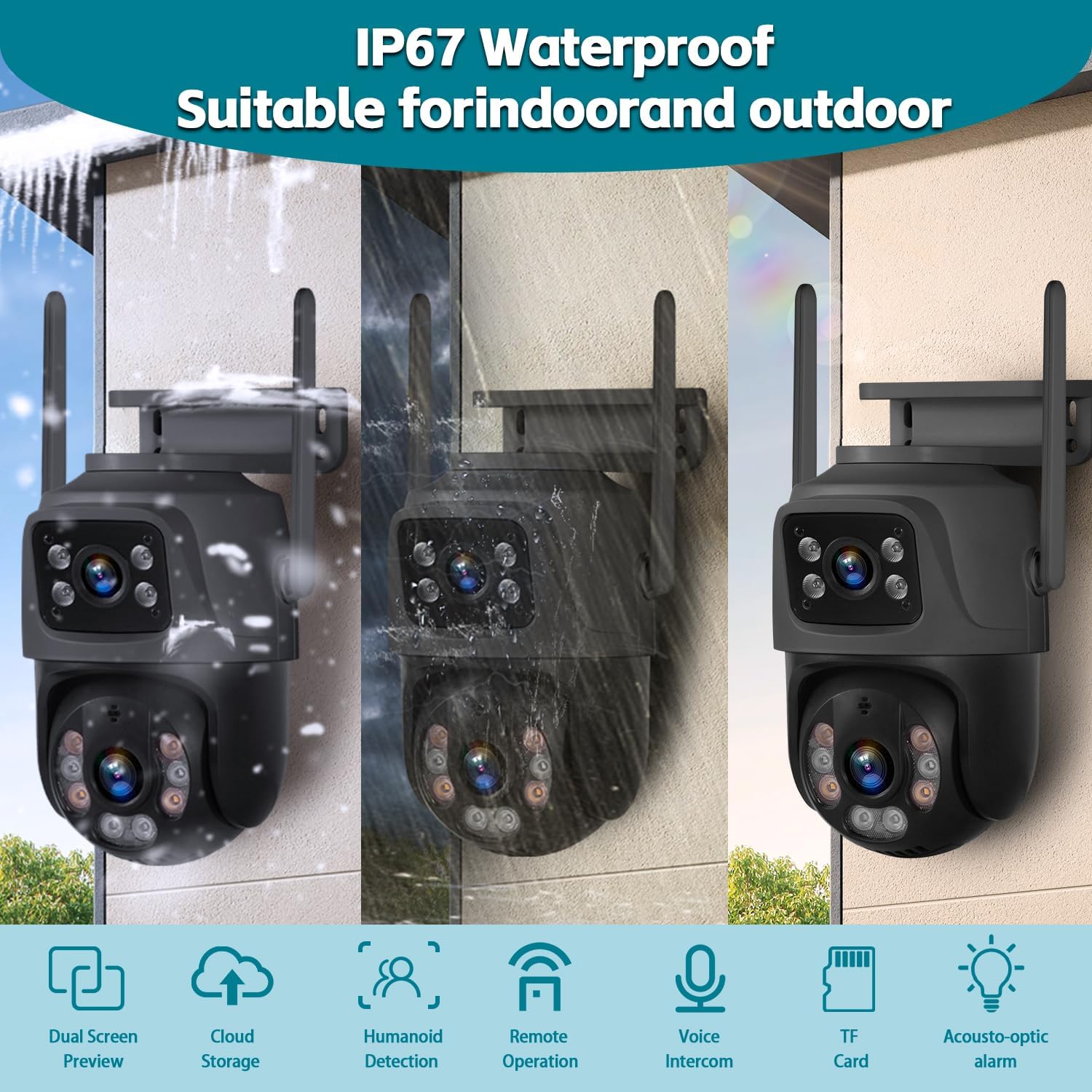 Dual Lens Security Cameras Outdoor, 6MP WiFi Surveillance Camera, Home Security Surveillance System, 360°View, IP67 Waterproof, Motion Detection,Two-Way Audio, Light Alarm (2pack)